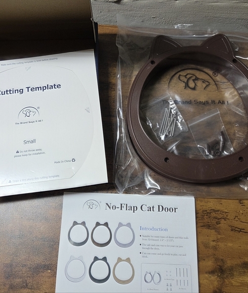 NO-FLAP  Large CAT DOOR Brown Plastic NIB Cat Ears Design New - Picture 2 of 5